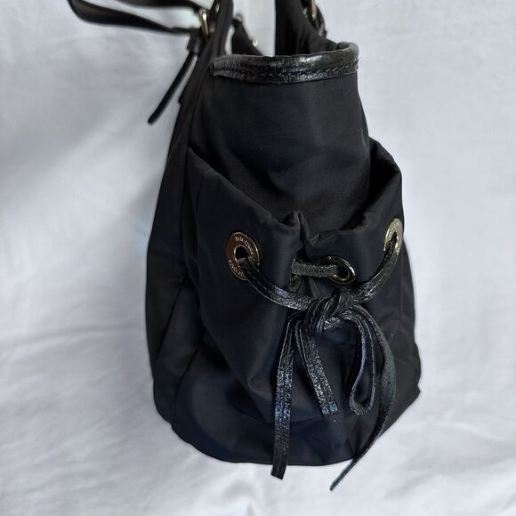 Kate Spade Maise Black Nylon Large Tote‎ Shoulder Bag Side Pockets Purse Leather - Picture 5 of 12